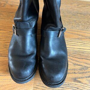 Carolina Black Leather Round Toe Motorcycle Boots Size 8